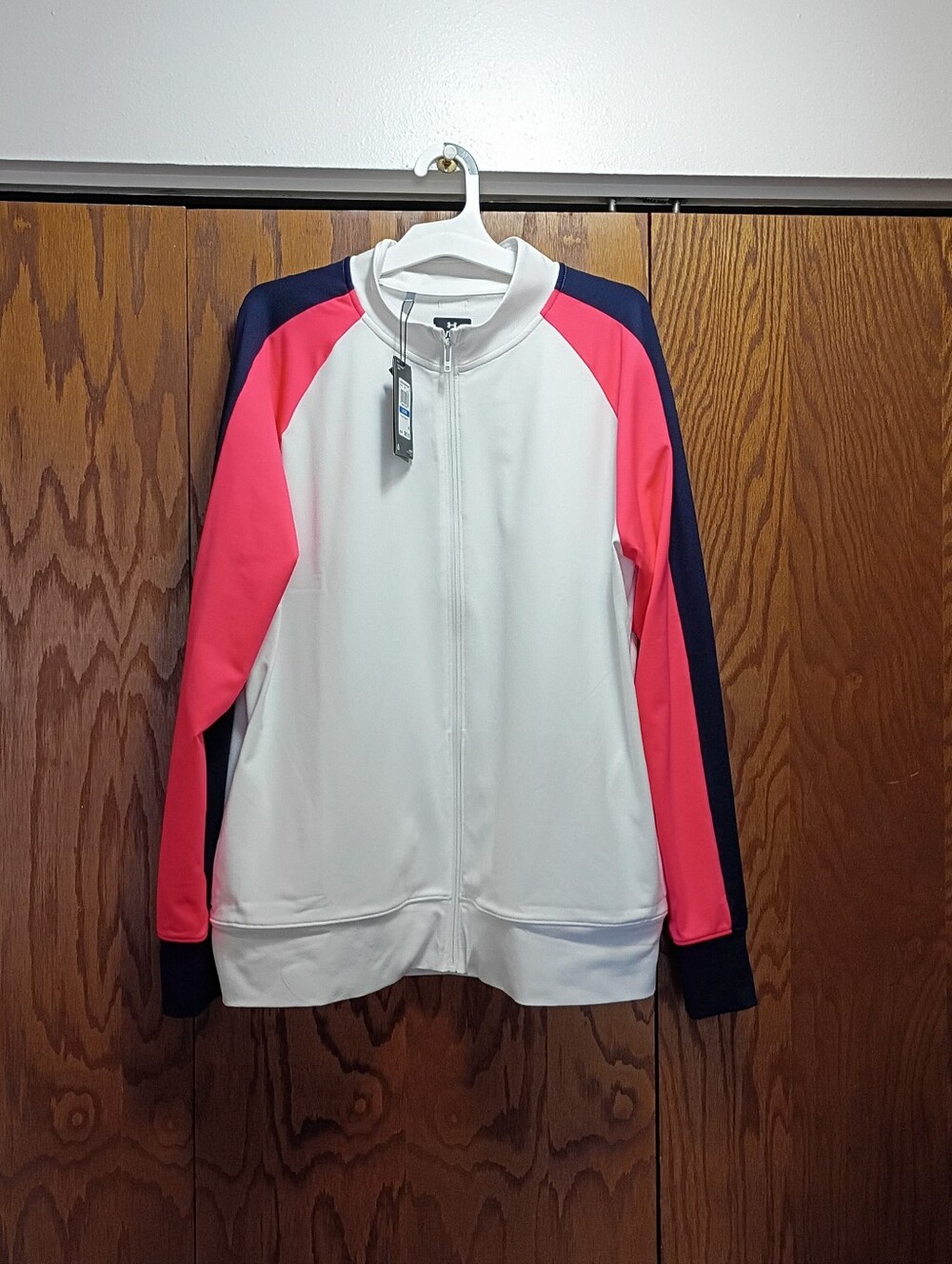 NWT Under Armour Women's Colorblock Zip-Front Track Jacket - White ,pink & blue